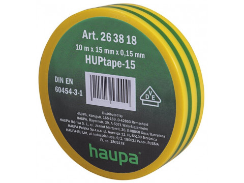 Изолента ПВХ HAUPA желто-зеленая 15 мм x 10 м d=60 мм в Новом Уренгое